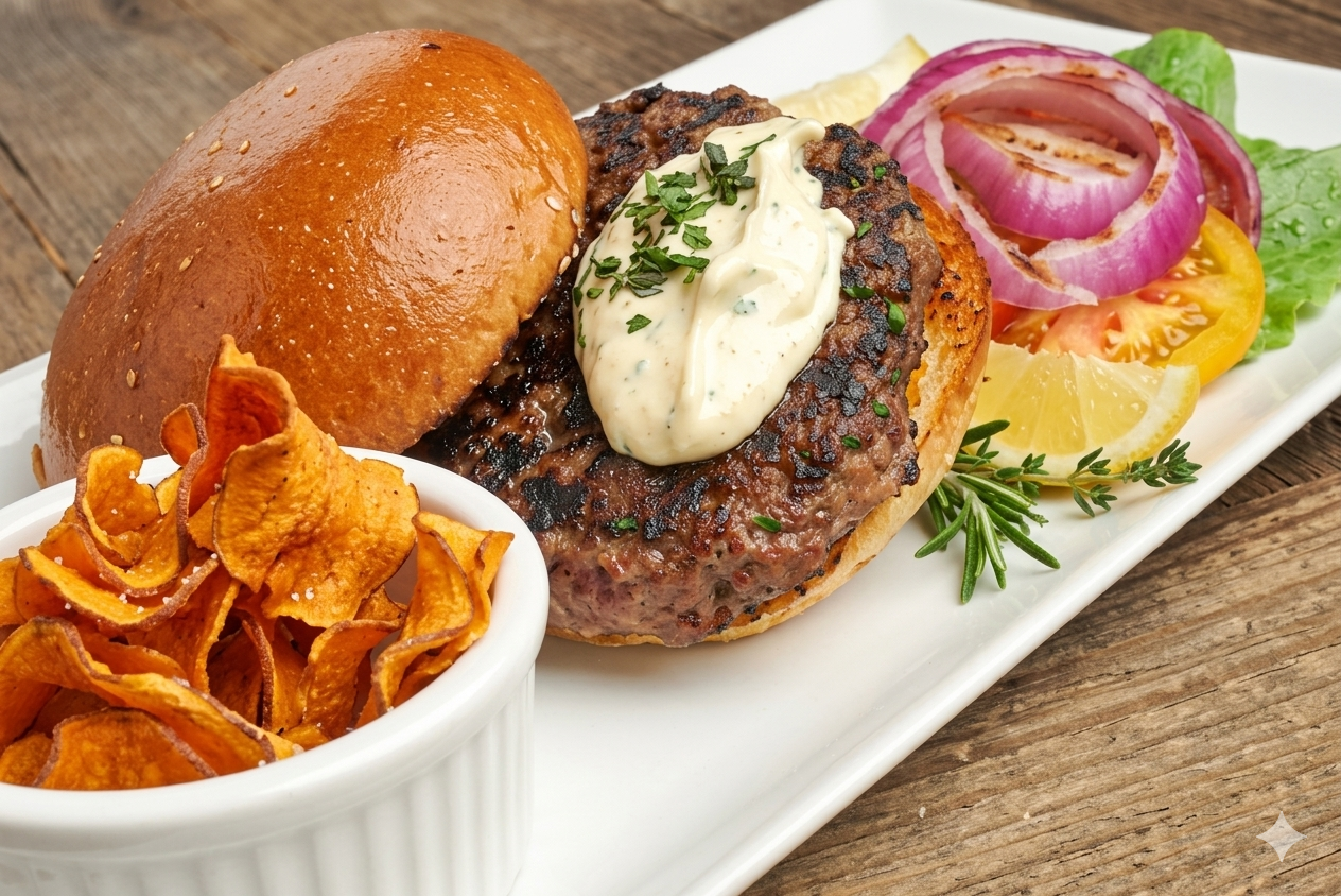 Herbed Bison Burger and Garlic Aoli (FF)