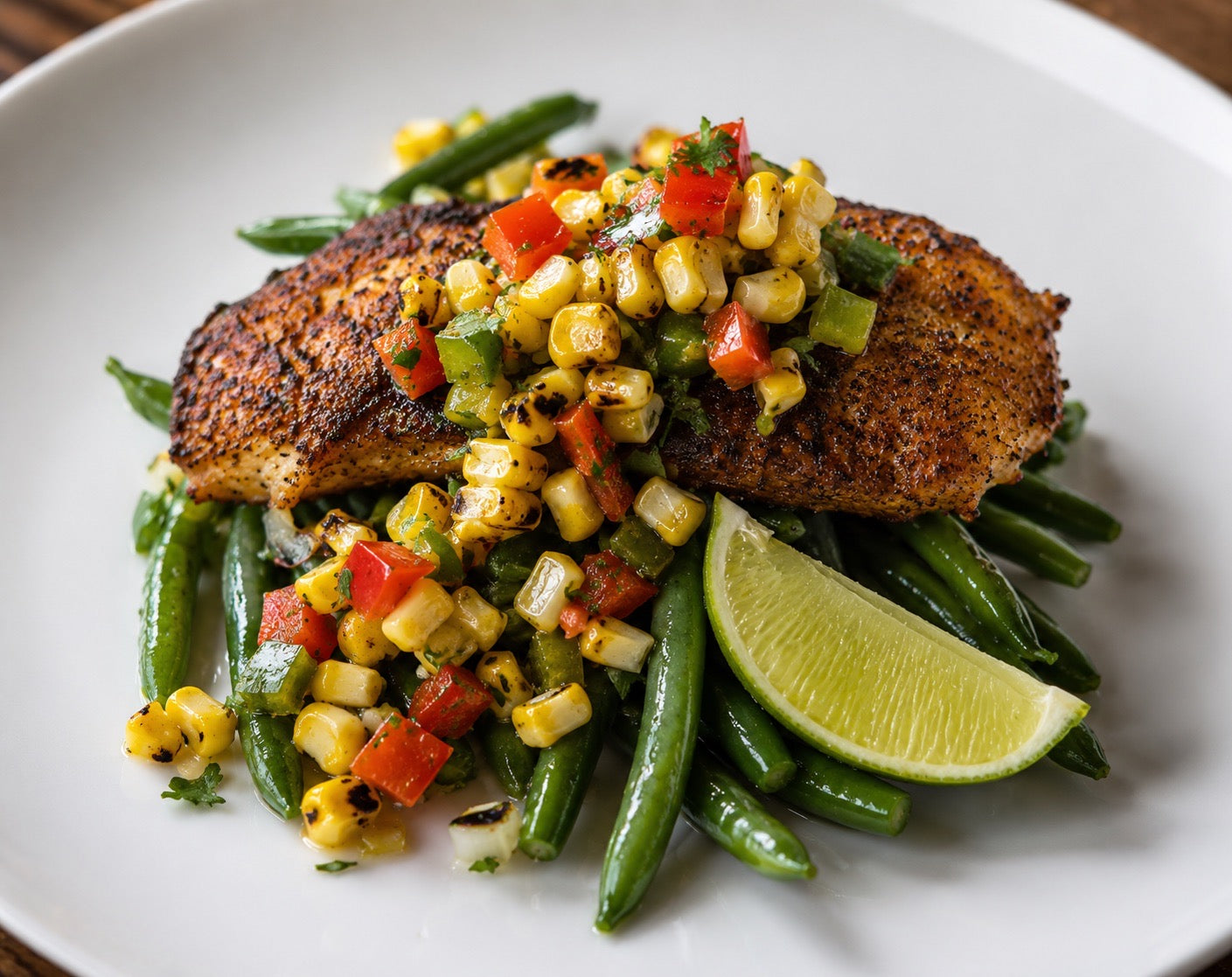 Cajun Cod with Grilled Corn Succotash (IF)