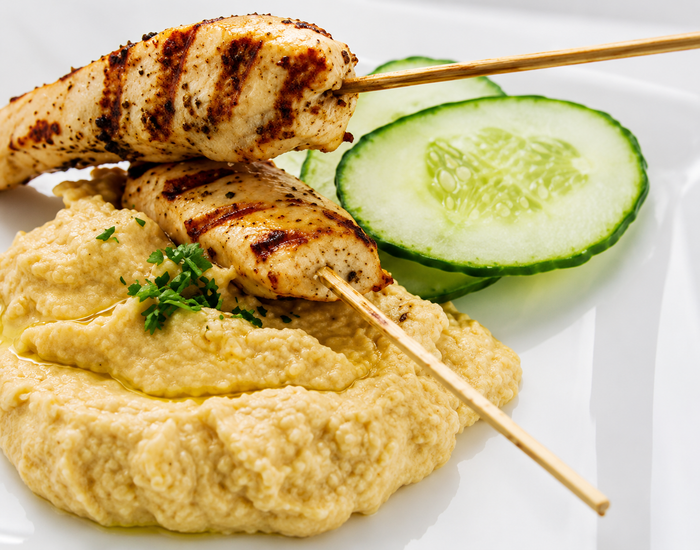 Grilled Chicken Skewers with Hummus