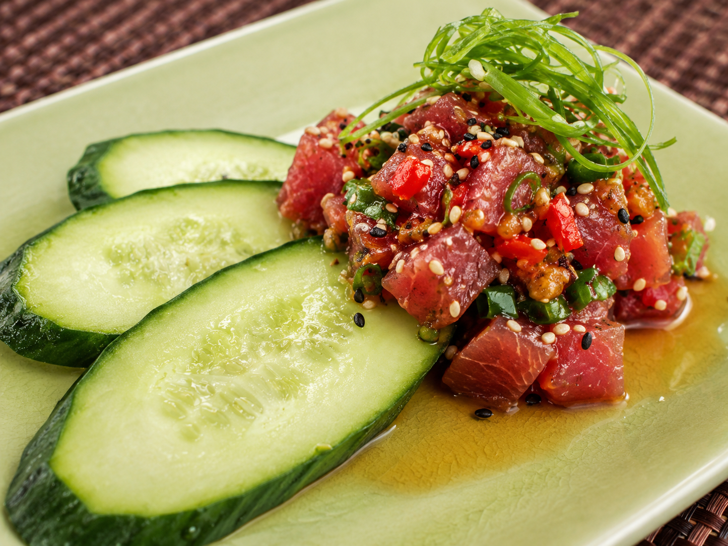 Ahi Poke with Cucumber Chips