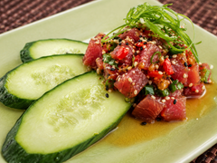 Ahi Poke with Cucumber Chips