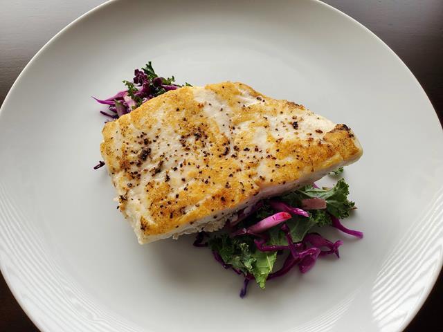 Grilled Halibut with Kale and Cabbage Slaw