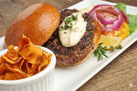 Herbed Bison Burger and Garlic Aoli (FF)