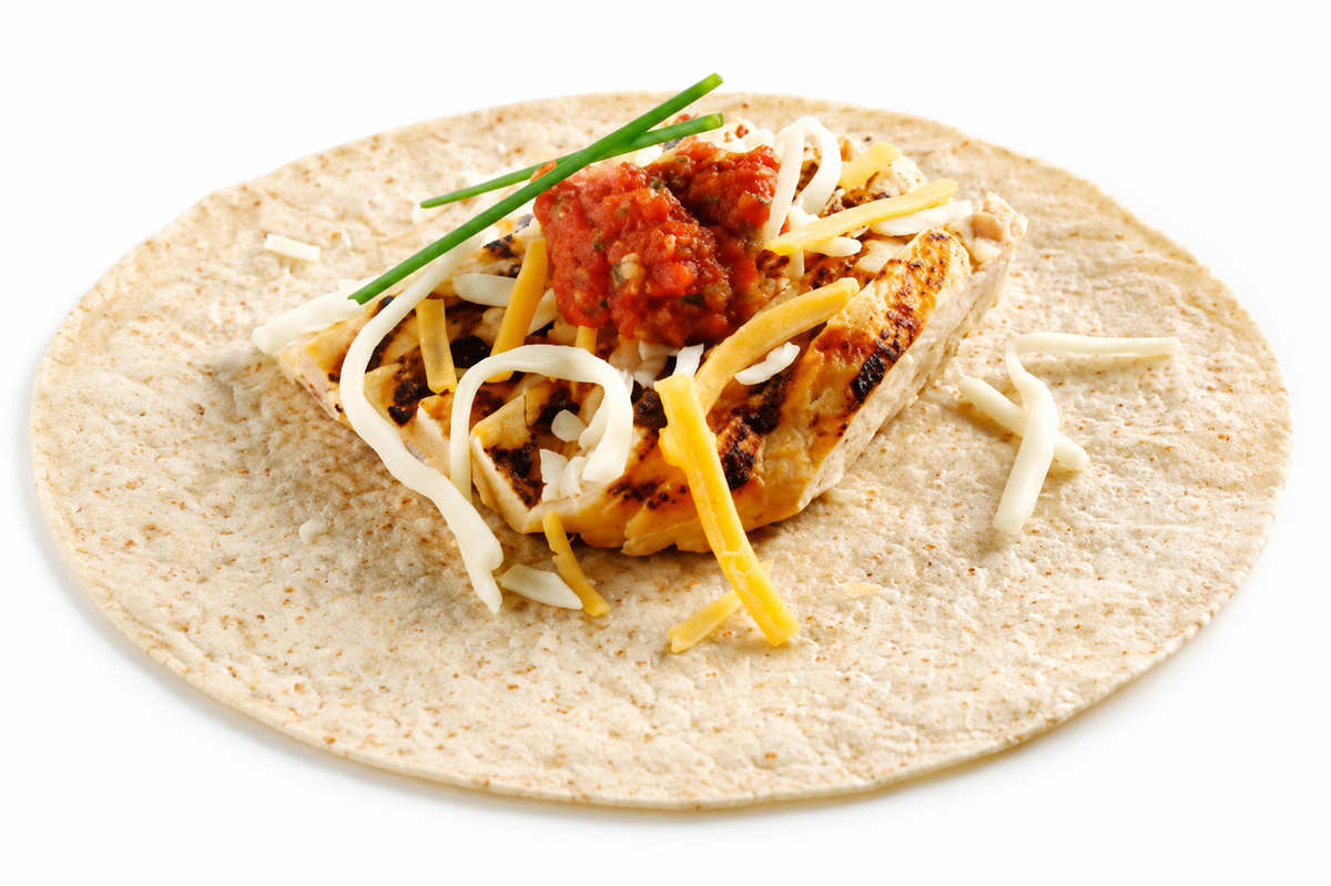 Open-faced Breakfast Quesadilla with Chicken