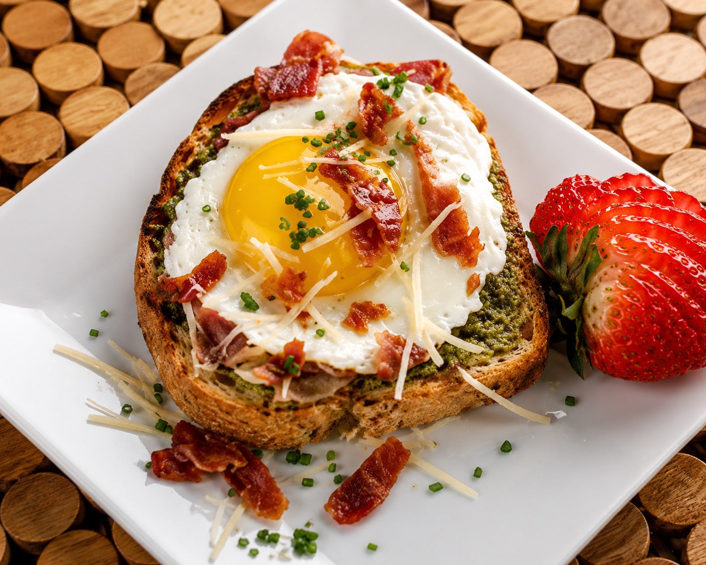 Openfaced Breakfast Panini with Prosciutto Crisps