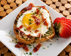 Openfaced Breakfast Panini with Prosciutto Crisps