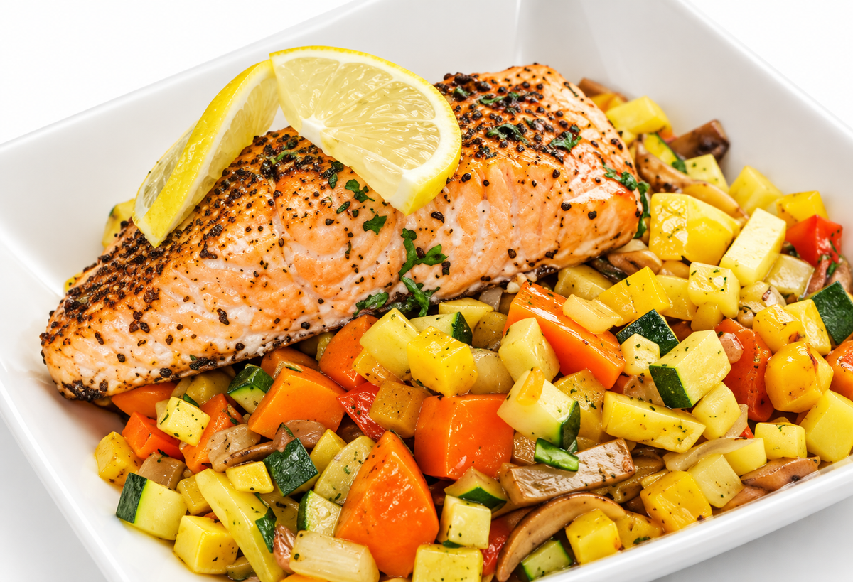 Paleo Cajun Salmon on Spring Ratatouille (SIG)