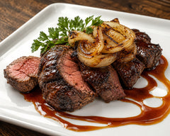 Charred New York Strip with Bourbon Onions (IF)
