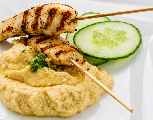 Grilled Chicken Skewers with Hummus